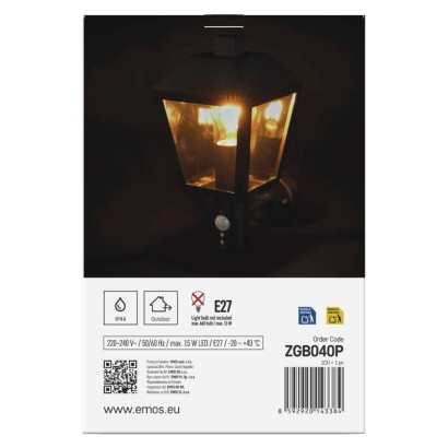 Zahradní nástěnné svítidlo ADENIA, čidlo soumraku, 19,8 x 15 x 29,8 cm, 1 x E27, 15 W