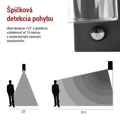 Záhradné nástenné svietidlo ZALA, senzor súmraku, 12,8 × 8 × 28 cm, 1 x E27, 15 W