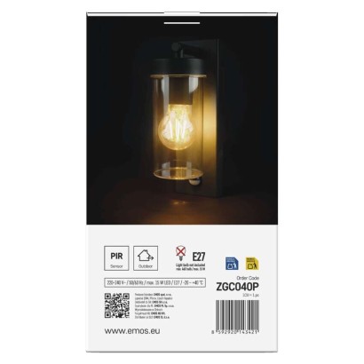 LED aiavalgusti, PIR ZALA, 12,8 × 8 × 28 cm, 1 × E27, 15 W