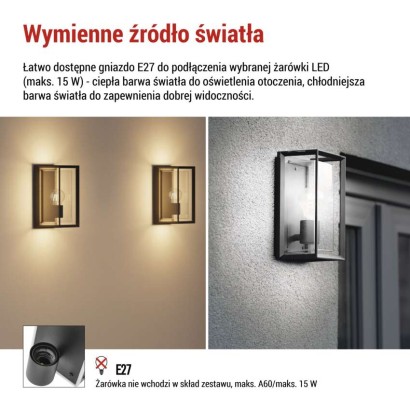 Lampa naścienna Garden MALVA, na żarówkę E27 max 15W, IP44
