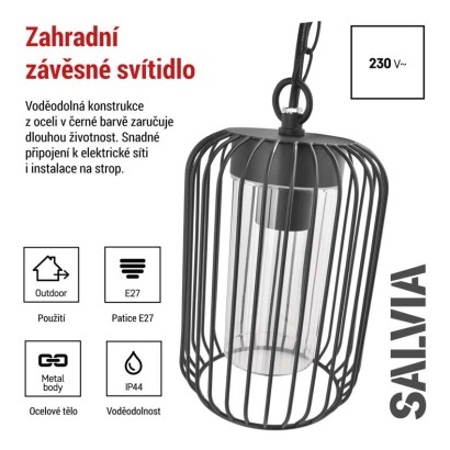 Zahradní závěsné svítidlo SALVIA, 16 x 16 x 76 cm, 1 x E27, 15 W