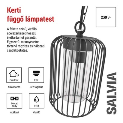 Kerti függőlámpa SALVIA, 16 x 16 x 76 cm, 1 x E27, 15 W