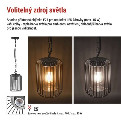 Zahradní závěsné svítidlo SALVIA, 16 x 16 x 76 cm, 1 x E27, 15 W