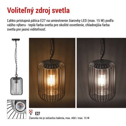 Zahradné závesné svietidlo SALVIA, 16 x 16 x 76 cm, 1 x E27, 15 W