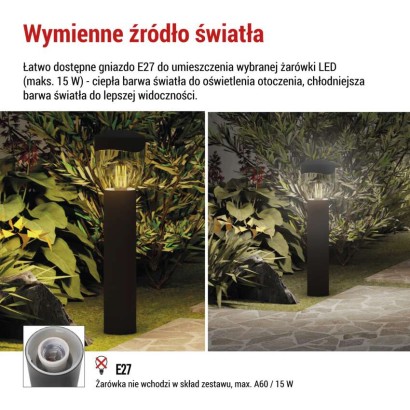 Słupek oświetleniowy Garden ARTEO 50 cm, na żarówkę E27 max 15W, IP44