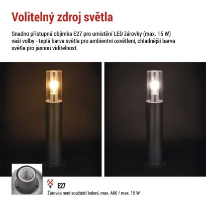 Zahradní sloupkové svítidlo ZALA, 14 x 14 x 50 cm, 1 x E27, 15 W