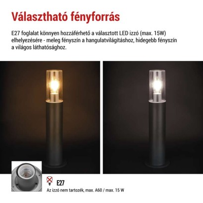Kerti oszloplámpa ZALA, 14 x 14 x 50 cm, 1 x E27, 15 W