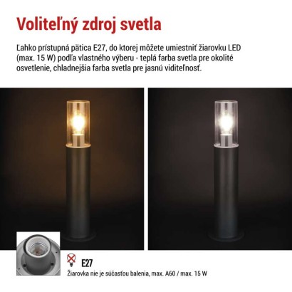 Záhradné stĺpikové svietidlo ZALA, 14 x 14 x 50 cm, 1 x E27, 15 W