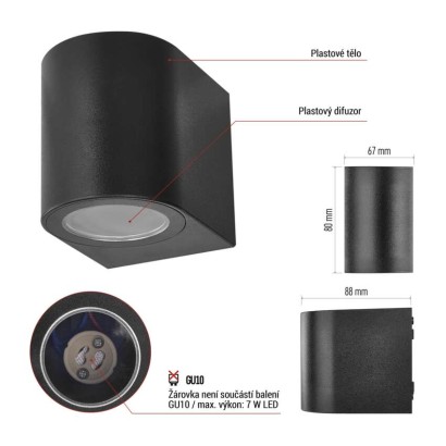 Zahradní nástěnné svítidlo OCULUS, 8,8 x 6,7 x 8 cm, 1 x GU10, 1× 7W