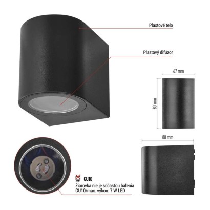 Záhradné nástenné svietidlo OCULUS, 8,8 x 6,7 x 8 cm, 1 x GU10, 1× 7W