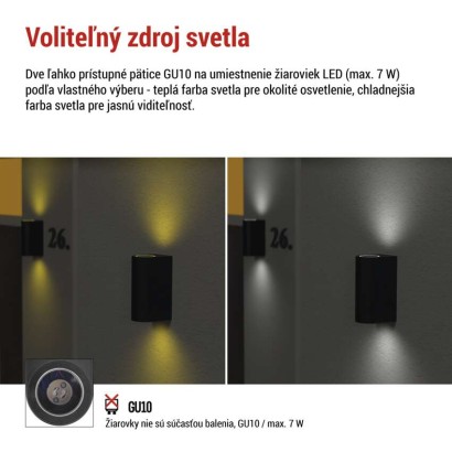 Záhradné nástenné svietidlo OCULUS, 8,8 x 6,7 x 15,3 cm, 2 x GU10, 2× 7W