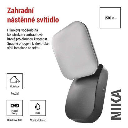 LED zahradní nástěnné svítidlo NIKA, 12 x 12 x 20 cm, 12,5 W, teplá bílá