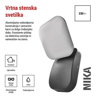 Vrtna LED stenska svetilka NIKA, 12 x 12 x 20 cm, 12,5 W, toplo bela