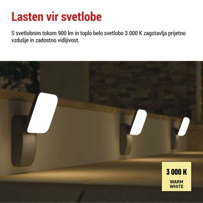 Vrtna LED stenska svetilka NIKA, 12 x 12 x 20 cm, 12,5 W, toplo bela