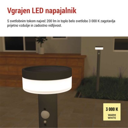 Vrtna LED stoječa svetilka TERION s PIR senzorjem, 12,5 x 12,5 x 80 cm