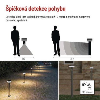 LED zahradní solární sloupkové svítidlo TERION, čidlo soumraku, 12,5 x 12,5 x 80 cm
