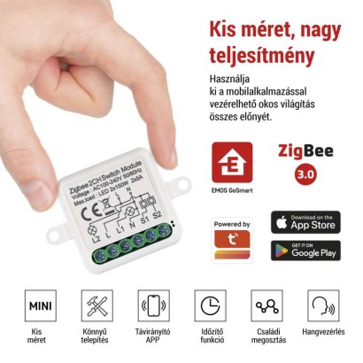 GoSmart kapcsolómodul IP-2102SZ, ZigBee, 2 csatornás