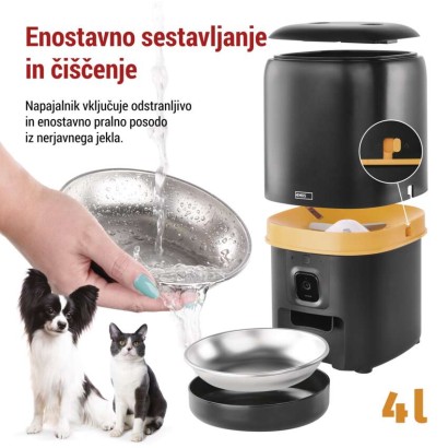 GoSmart dozirnik hrane za hišne živali Pet Care s kamero, 4 l, črn, Wi-Fi