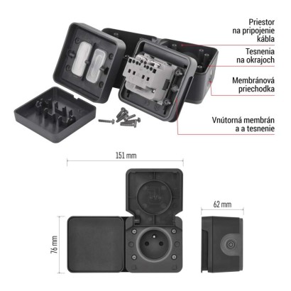 EMOS Cyklone komb. zás+prep. Č.6 nástenný IP55