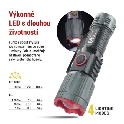 LED nabíjecí kovová svítilna 300 lm, 700 mAh