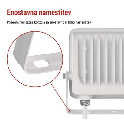 LED reflektor GLARO 30W, bel, IP65, 3000 lm, nevtralna bela