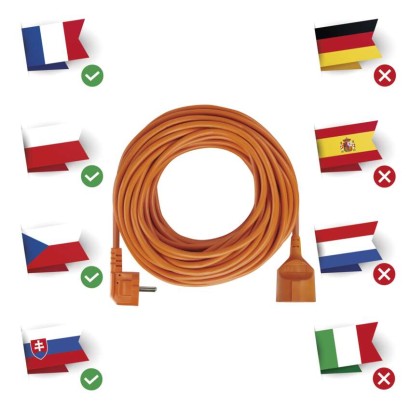 Prodlužovací kabel 20 m / 1 zásuvka / oranžový / PVC / 230 V / 1,5 mm2