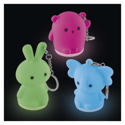 LED silikona atslēgu piekariņš – dzīvnieki, 12 gab., displeja kaste