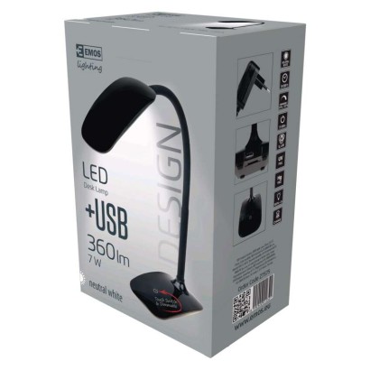Lampa biurkowa LED MA66-D czarna, port USB