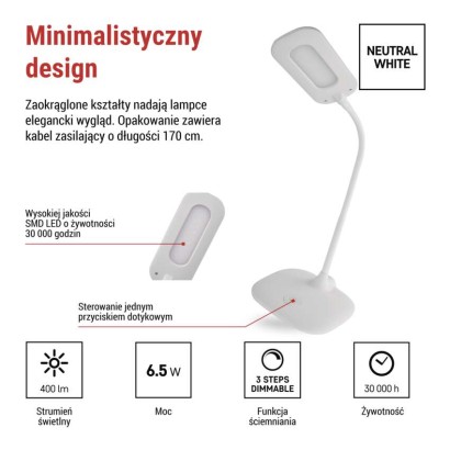 Lampa biurkowa LED STELLA biała