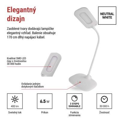 LED stolná lampa STELLA, biela