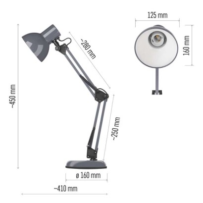 Lampa biurkowa E27 LUCAS 48 cm ciemno szary