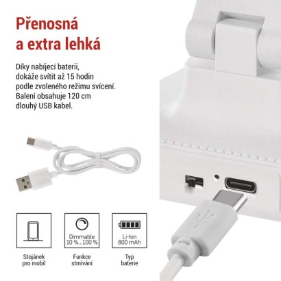 LED stolní lampa AMY, nabíjecí, bílá