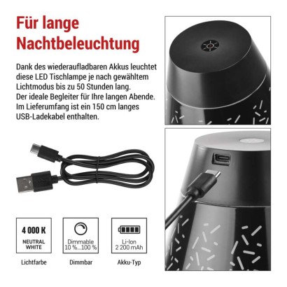 LED Schreibtischlampe GRACE, wiederaufladbar