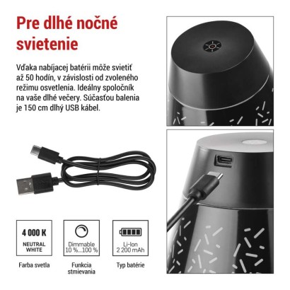 LED stolná lampa GRACE, dobíjacia