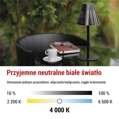 Lampa stołowa LED Garden GRACE, IP44, ładowalna, NW