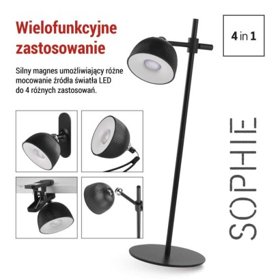 Lampa biurkowa LED SOPHIE, ładowalna, czarna
