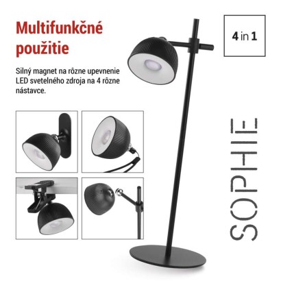 LED stolná lampa SOPHIE, dobíjacia, čierna