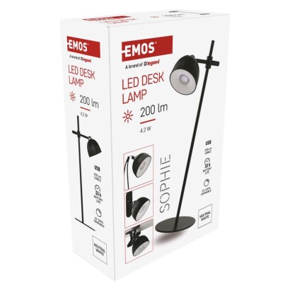 LED stolná lampa SOPHIE, dobíjacia, čierna