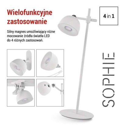 Lampa biurkowa LED SOPHIE, ładowalna, biała