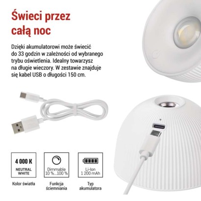 Lampa biurkowa LED SOPHIE, ładowalna, biała