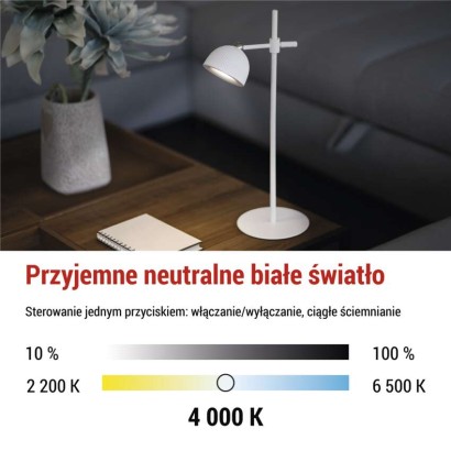Lampa biurkowa LED SOPHIE, ładowalna, biała
