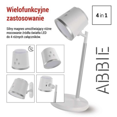 Lampa biurkowa LED ABBIE, ładowalna, biała