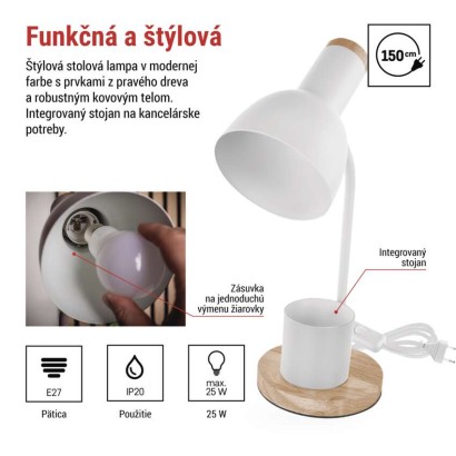 Stolná lampa POPPY, biela
