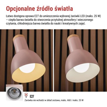 Lampa biurkowa POPPY na żarówkę E27, różowa