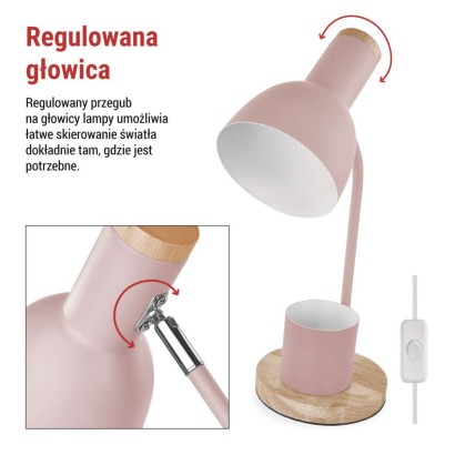 Lampa biurkowa POPPY na żarówkę E27, różowa