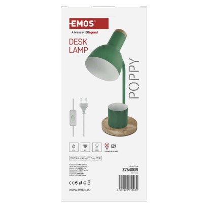 Lampa biurkowa POPPY na żarówkę E27, zielona