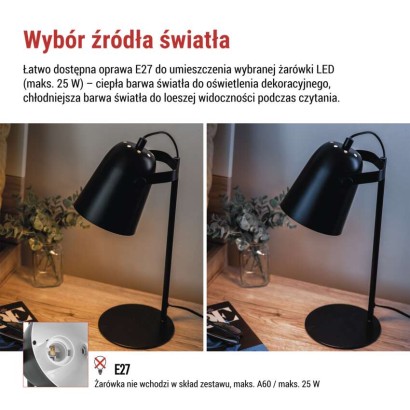 Lampa biurkowa NINA na żarówkę E27, czarna