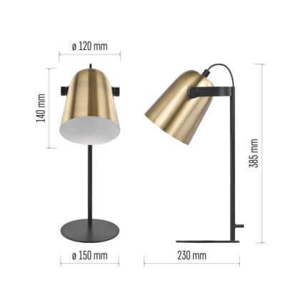 Lampa biurkowa NINA na żarówkę E27, złota