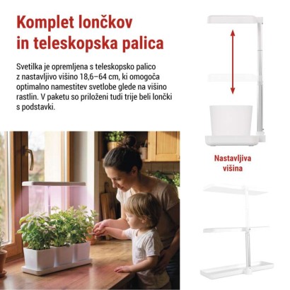 LED svetilka za rastline, polnega spektra, 30 LED diod, notranja, časovnik, zatemnljiva