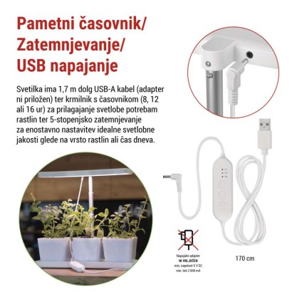 LED svetilka za rastline, polnega spektra, 30 LED diod, notranja, časovnik, zatemnljiva